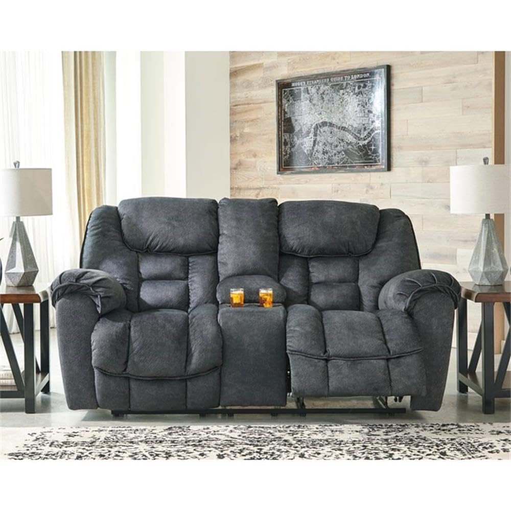 Signature Design by Ashley Capehorn Oversized Manual Pull Tab Reclining Loveseat with Center Console, Dark Gray Signature Design by Ashley