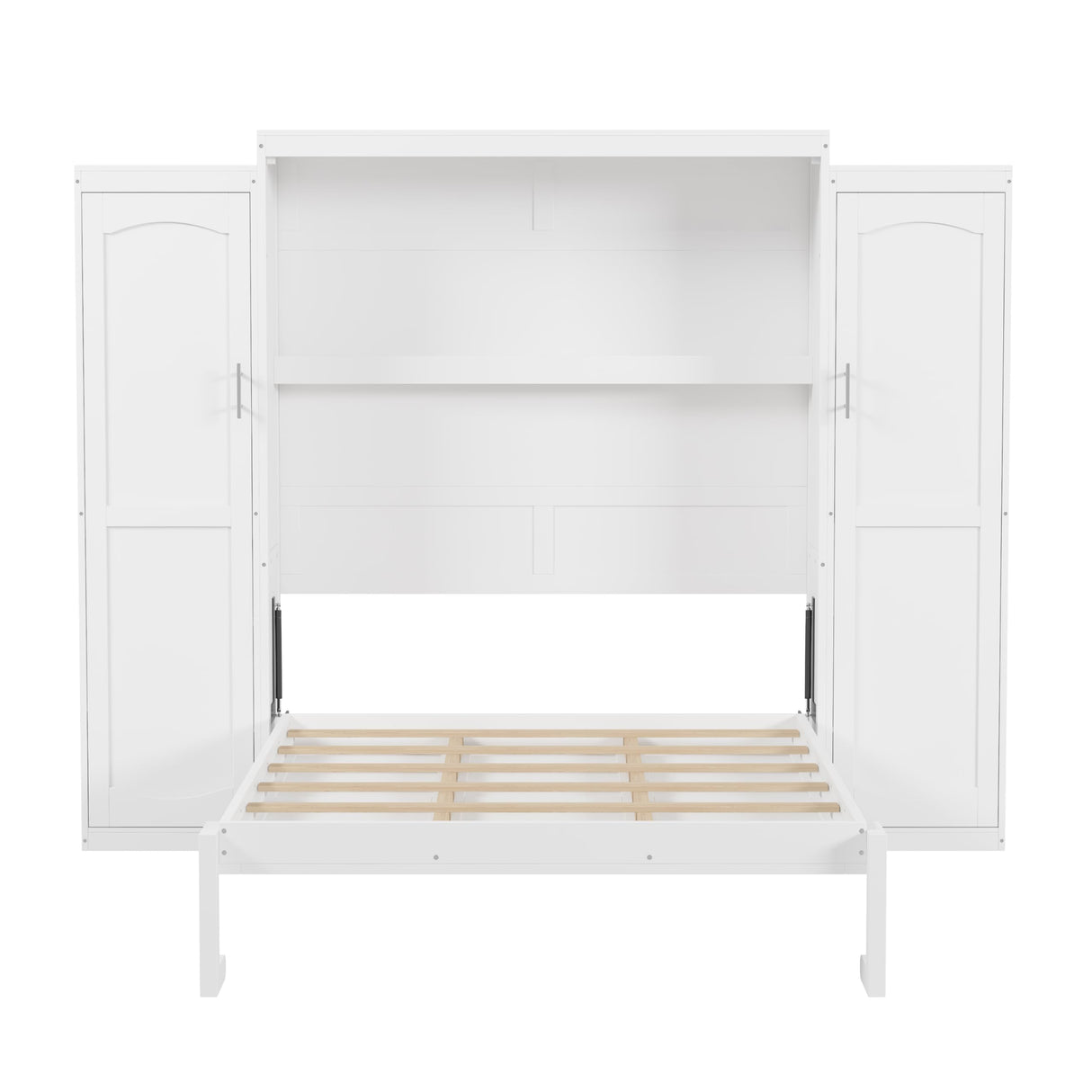 Harper & Bright Designs Full Size Murphy Bed, Wood Full Wall Bed with Two Closets and Storage Shelf, Multifunctional Foldable Platform Bed Frame for Guest-Room/Bedroom, White Harper & Bright Designs
