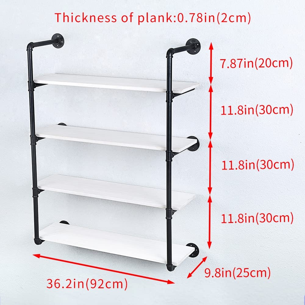 Industrial Pipe Shelving Wall Mounted,36in Rustic Metal Floating Shelves,Steampunk Real Wood Book Shelves,Wall Shelf Unit Bookshelf Hanging Wall Shelves,Farmhouse Kitchen Bar Shelving(4 Tier) OLDRAINBOW