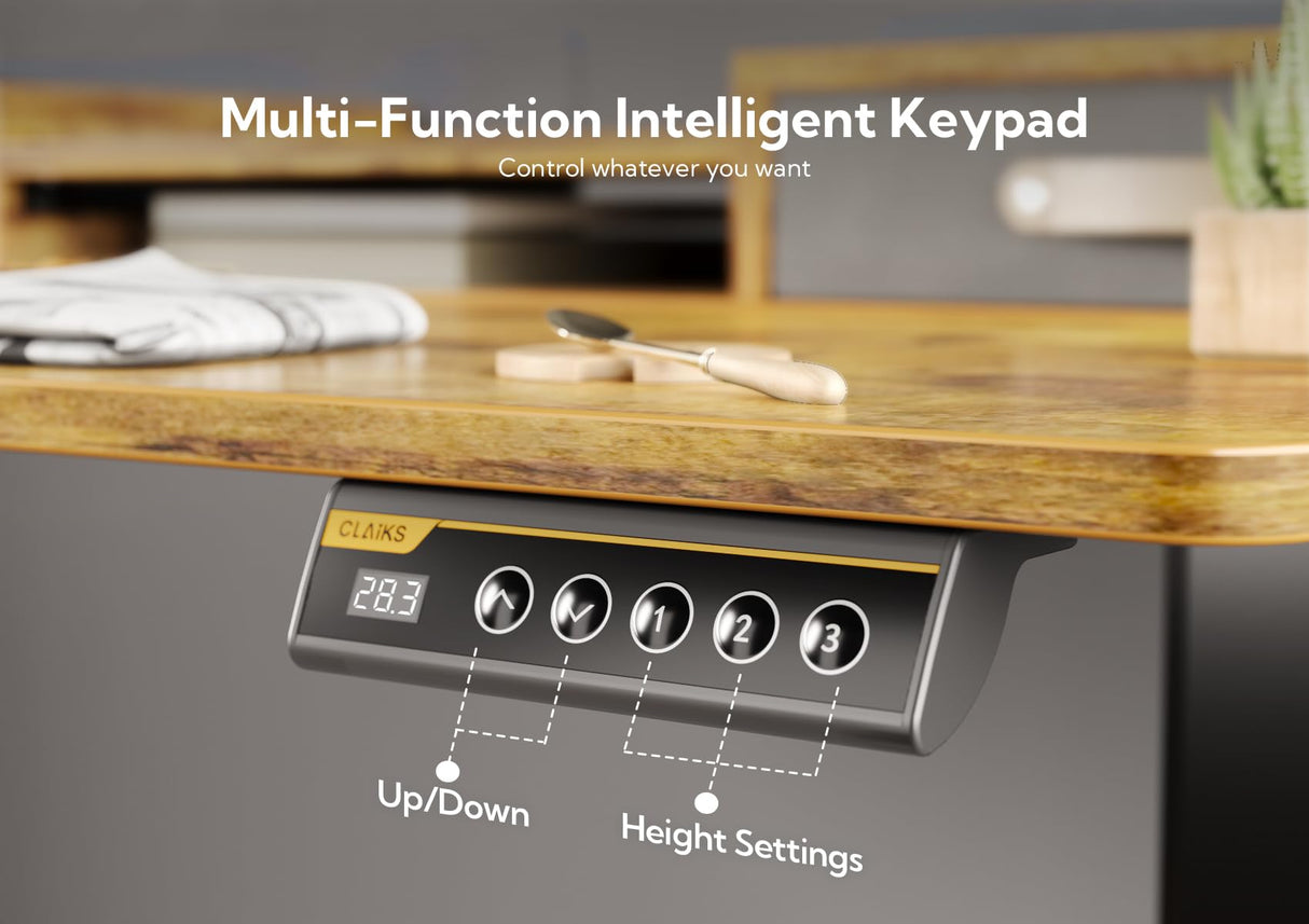 Claiks Standing Desk with Drawers, Adjustable Stand Up Electric Standing Desk Adjustable Height, Sit Stand Desk with Storage Shelf and Splice Board, 63 Inch, Rustic Brown Claiks