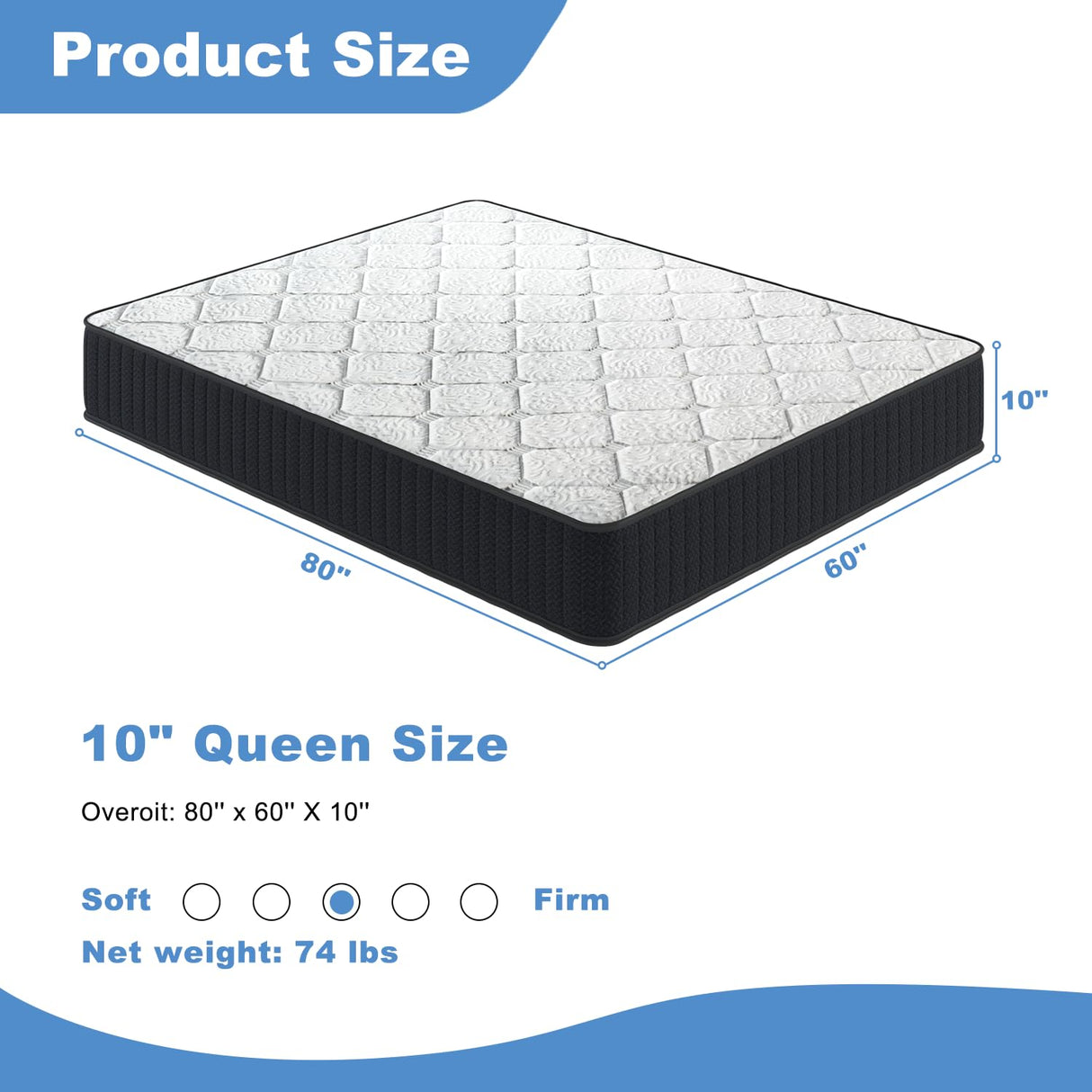 10" Queen Mattress, 10 Inch Hybrid Mattress with Comfort Support Memory Foam, Pressure Relief and Motion Isolation, Medium Firm, Mattresses in A Box AYJOIR