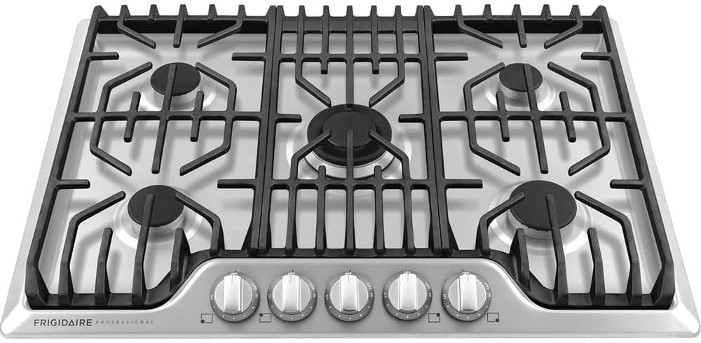 FRIGIDAIRE Professional 30-Inch Gas Cooktop, Stainless Steel, 5 Burners, Liquid Propane Convertible, FPGC3077RS Frigidaire