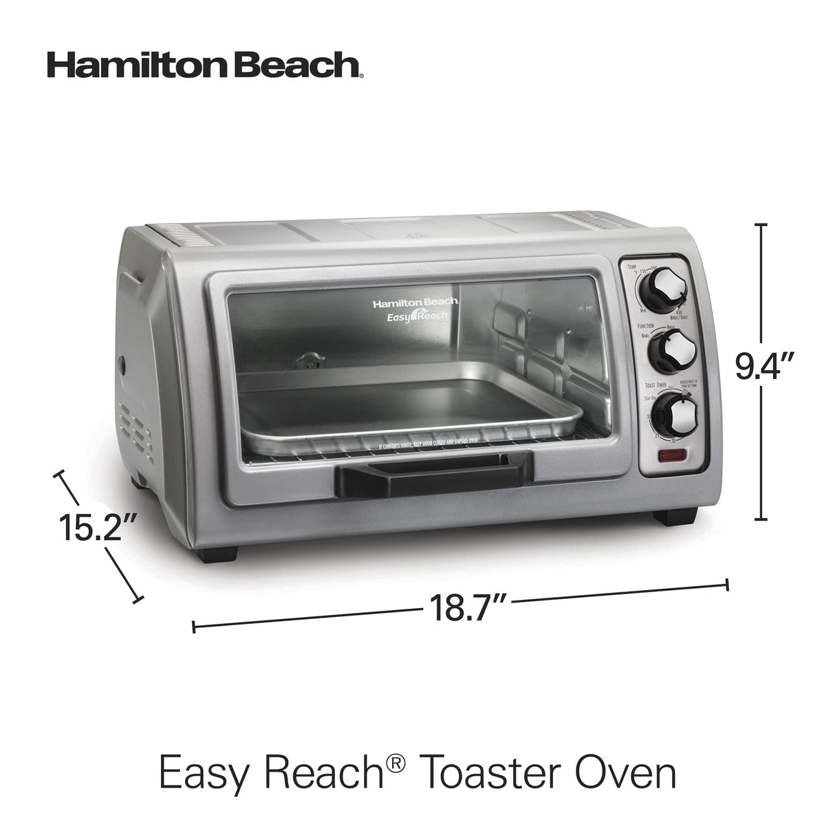 Hamilton Beach 6 Slice Countertop Toaster Oven With Easy Reach Roll-Top Door, Bake, Broil & Toast Functions, Auto Shutoff, Silver (31127D) Hamilton Beach