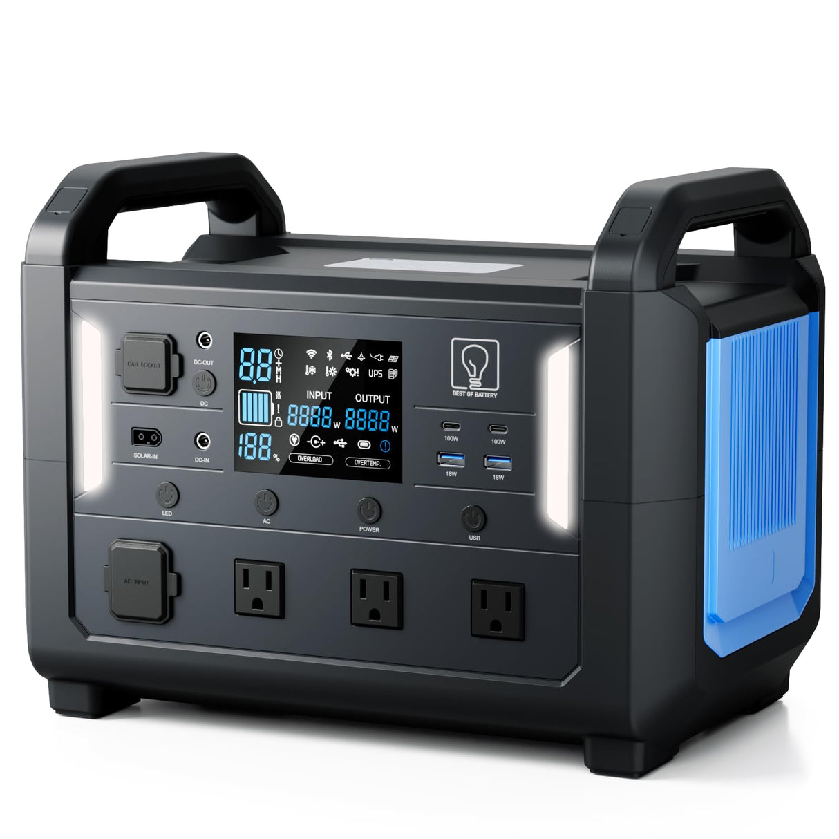 TB1200 Portable Power Station, 1152Wh LiFePO4 Solar Generator, 3*1200W(Peak 2400W)AC outlets, fully recharged in 2 hrs, Backup Battery for Camping, Off-grid, Home Blackout (Solar Panel NOT Included) Best of Battery
