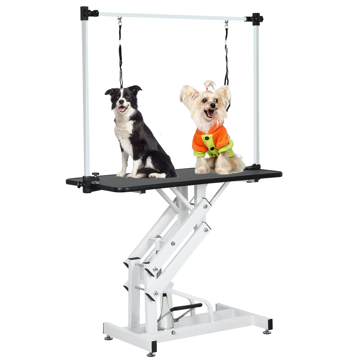 TRODEP 42.5" Hydraulic Dog Grooming Table for Large Dogs Heavy Duty Height Adjustable Dog Grooming Table with Gantry Arm & Noose Height Range 21-36 inch Black TRODEP