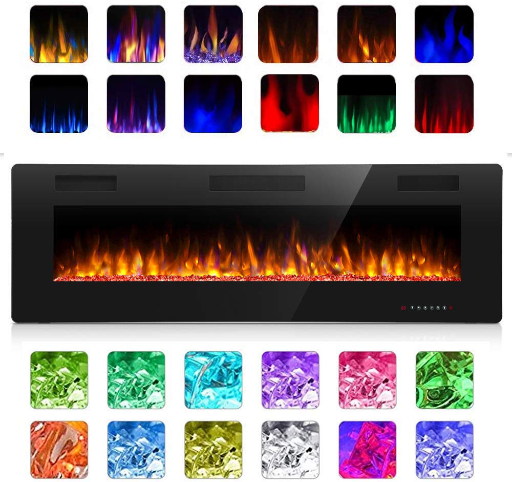 Antarctic Star 60 Inch Electric Fireplace in-Wall Recessed and Wall Mounted, Fireplace Heater and Linear Fireplace with Multicolor Flame, Timer, 750/1500W Control by Touch Panel & Remote Antarctic Star