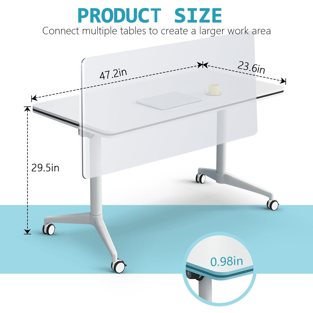 Goakwwuz Conference Room Table 8FT White Meeting Seminar Table Business Style Folding Training Flip Top Table for Office Conference,Metal Frame with Wheels (4, White) Goakwwuz