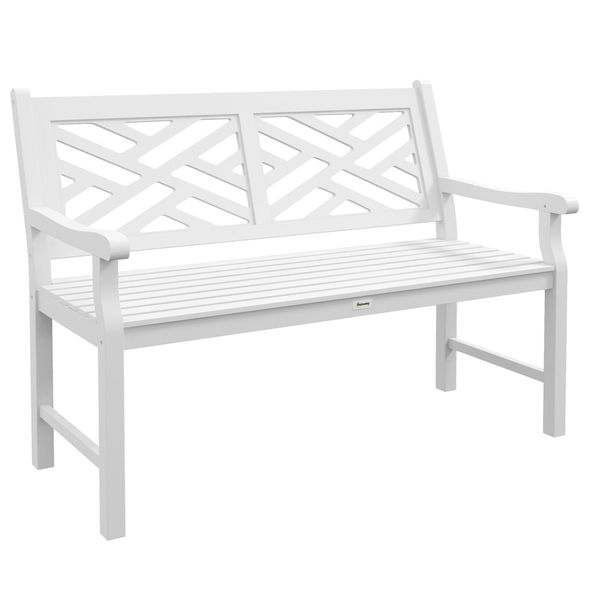 Outsunny Outdoor Garden Bench, Wooden Frame Patio Bench with Geometric Pattern, 43.25 Inch Weatherproof 2-Person Love Seat for Garden, Lawn, Porch, Yard, Work Entryway, White Outsunny