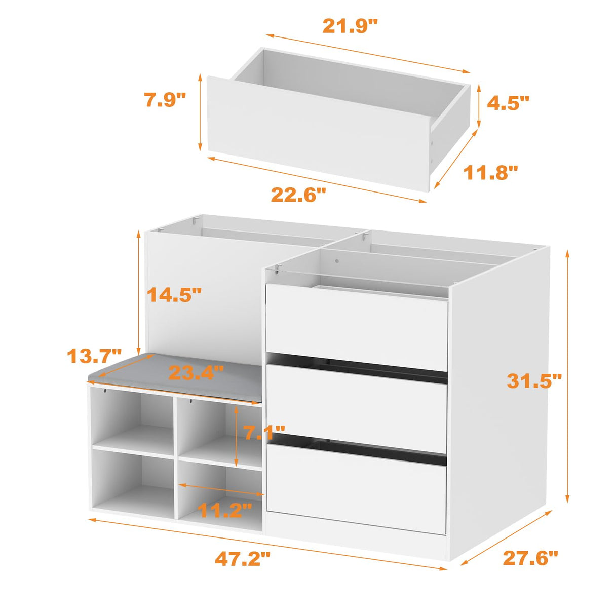 TAMUNE Armoire Bedroom Island Wardrobe Closet Island with 9 Drawers & Glass Tabletop, Islands Dresser with Bench, Closet Islands for Bedroom Cloakroom White (47.2”W x 27.5”D x 31.5”H) TAMUNE