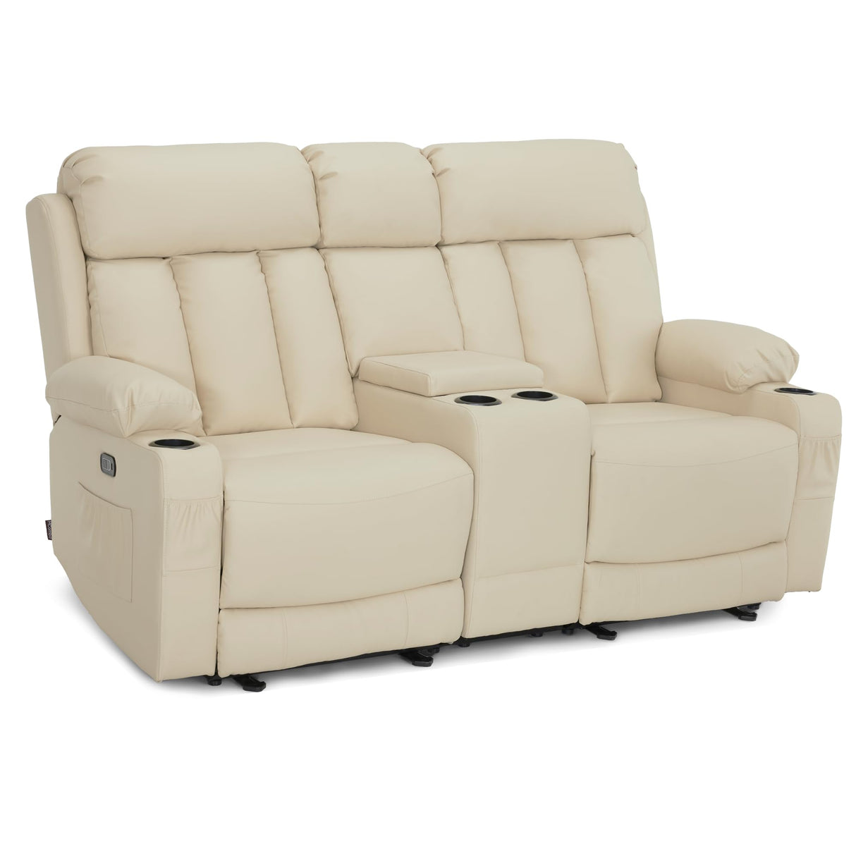 MCombo Power Loveseat Recliner with Console, Heat and Vibration Massage, Reclining Loveseat Sofa with USB Ports, Cup Holders for Living Room, Faux Leather 6095 (Cream White) MCombo