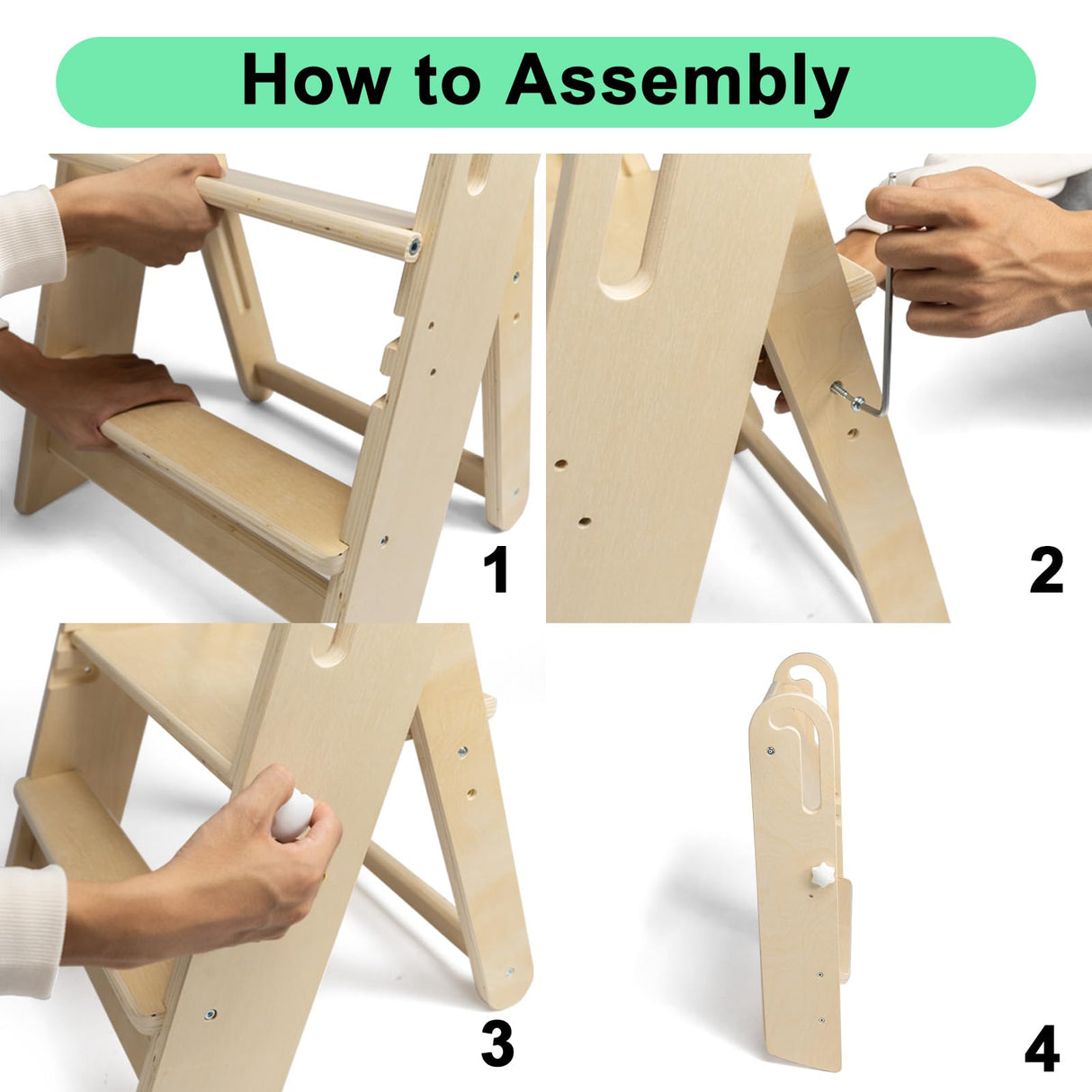 WOOD CITY Toddler Step Stool Foldable for Bathroom Sink, Adjustable 2 Step Stool for Kids Toilet Potty Training Stool with Handles,Child Kitchen Counter Stool Helper, Montessori Kitchen Stools WOOD CITY