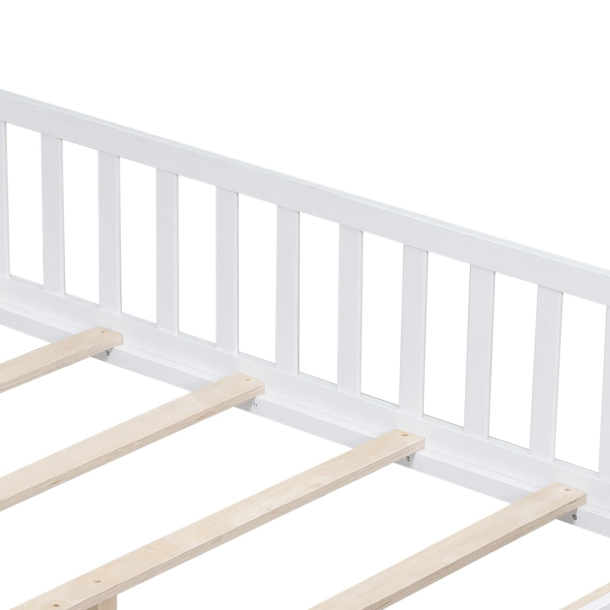 Bellemave Floor Bed Full Size Montessori Bed Frame with Fence and Door, Wooden Full Platform Bed for Kids, Boys Girls, Solid Wood Full Bed, No Box Spring Needed (White) Bellemave