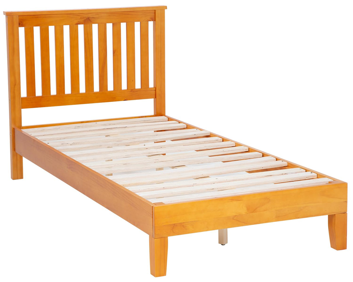 PayLessHere Wood Platform Bed Frame with Headboard Twin Size Solid Wood Foundation/Wood Slats Support/No Box Spring Needed/Easy Assembly,Brown PayLessHere