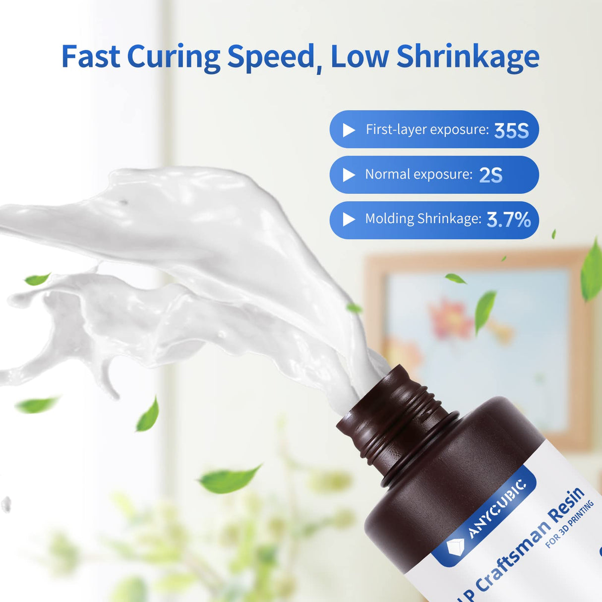 ANYCUBIC 3D Printer Resin, 365-405nm DLP UV-Curing Resin for Photon Ultra/Photon D2, High Precision and Fast Curing Craftsman Resin for DLP LCD SLA 3D Printing, 8K Capable (White, 1000g) ANYCUBIC