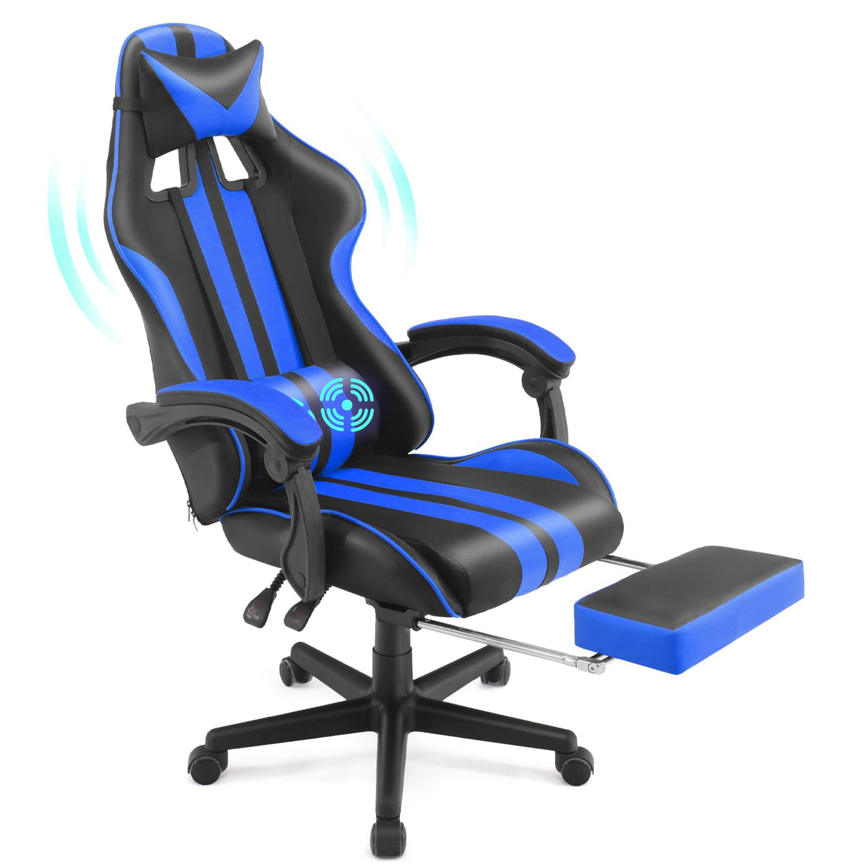 Ferghana Gaming Chairs with Footrest,Computer Game Chair,Massage Gaming Chairs,Christmas,Xmas Gift,PC Gaming Chairs for Adults Teens for Gaming Live Streaming Room(Navy Blue,Racing Version) Ferghana
