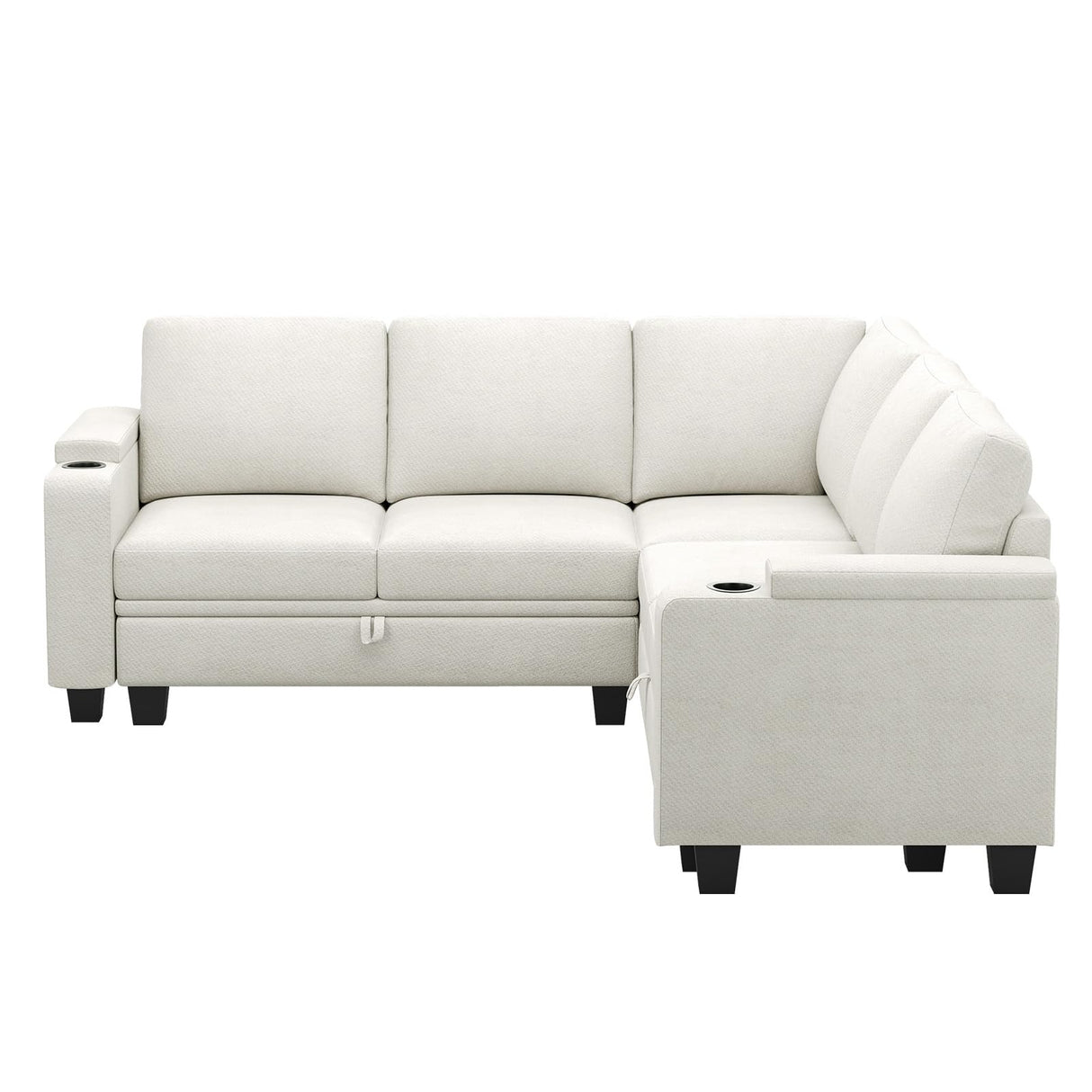 Belffin Fabric L Shaped Sectional Couch with Storage, Small Modular Sectional Corner Sofa with Chaise, Armrest with Cup Holder. Beige Couch. Belffin