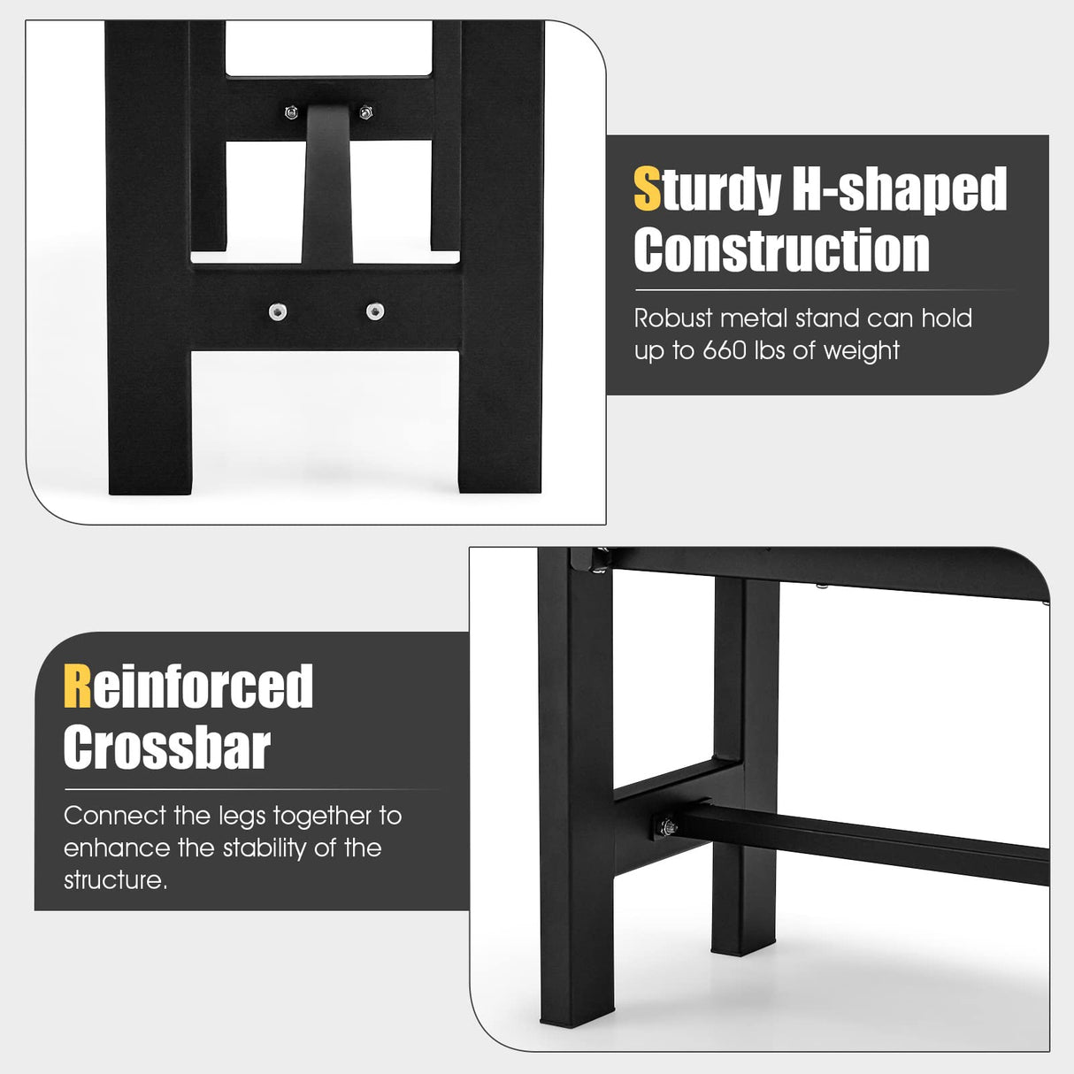 Giantex 2-Person Outdoor Bench Seat - Backless Patio Garden Bench, 47” Weatherproof Outside Chair with Slatted Seat, Metal Frame, 660 LBS Capacity, Dining Bench Chair for Yard, Park, Balcony, Black Giantex