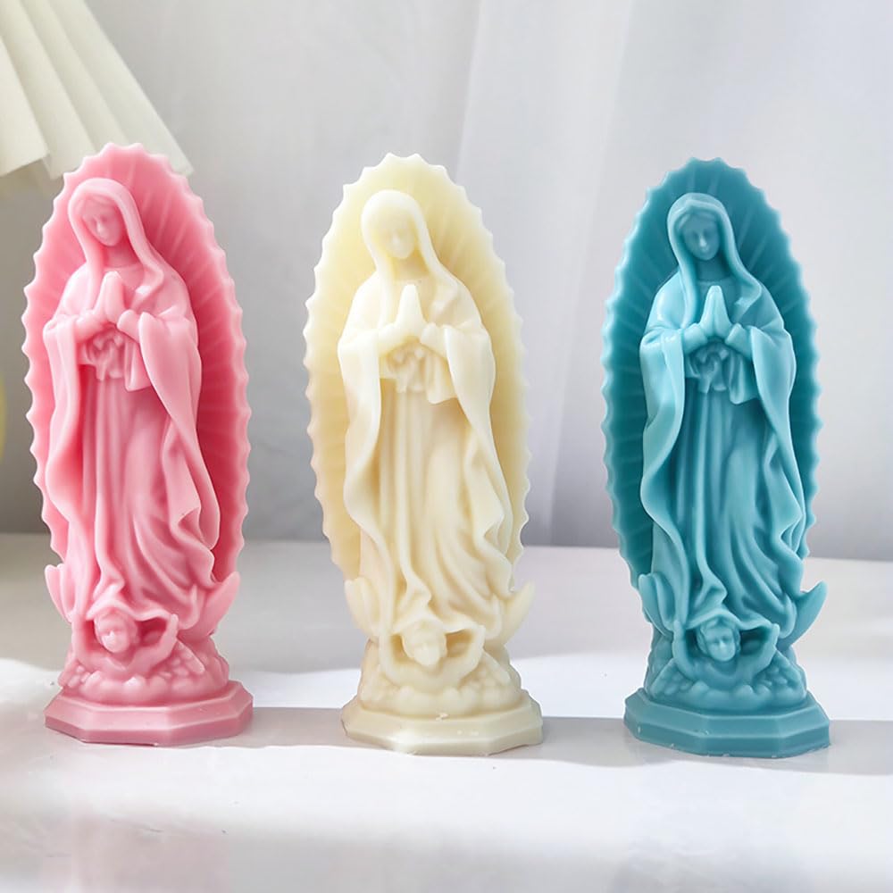 Religious Virgin Mary Statue Silicone Mold Virgin Mary Candle Molds for Candle Making Supplies Wax Tools Virgen Maria Candle Mold Silicone Molds for Resin Concrete Plaster Epoxy Molds Home Decor RUIYDZ