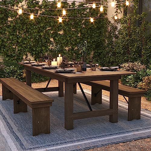 Flash Furniture Hercules Commercial Grade Farmhouse Dining Table | Solid Pine Foldable Table for 10 in Antique Rustic | Rustic Charm for Home and Events Flash Furniture
