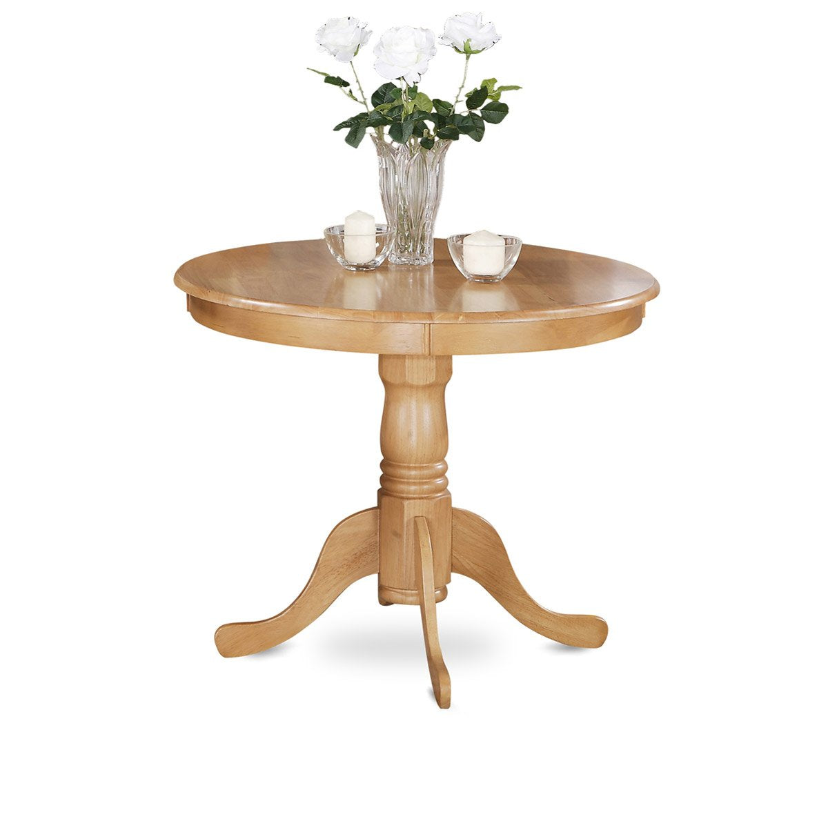 East West Furniture ANVA5-OAK-W 5 Piece Dining Set Includes a Round Dining Room Table with Pedestal and 4 Wood Seat Chairs, 36x36 Inch, Oak East West Furniture
