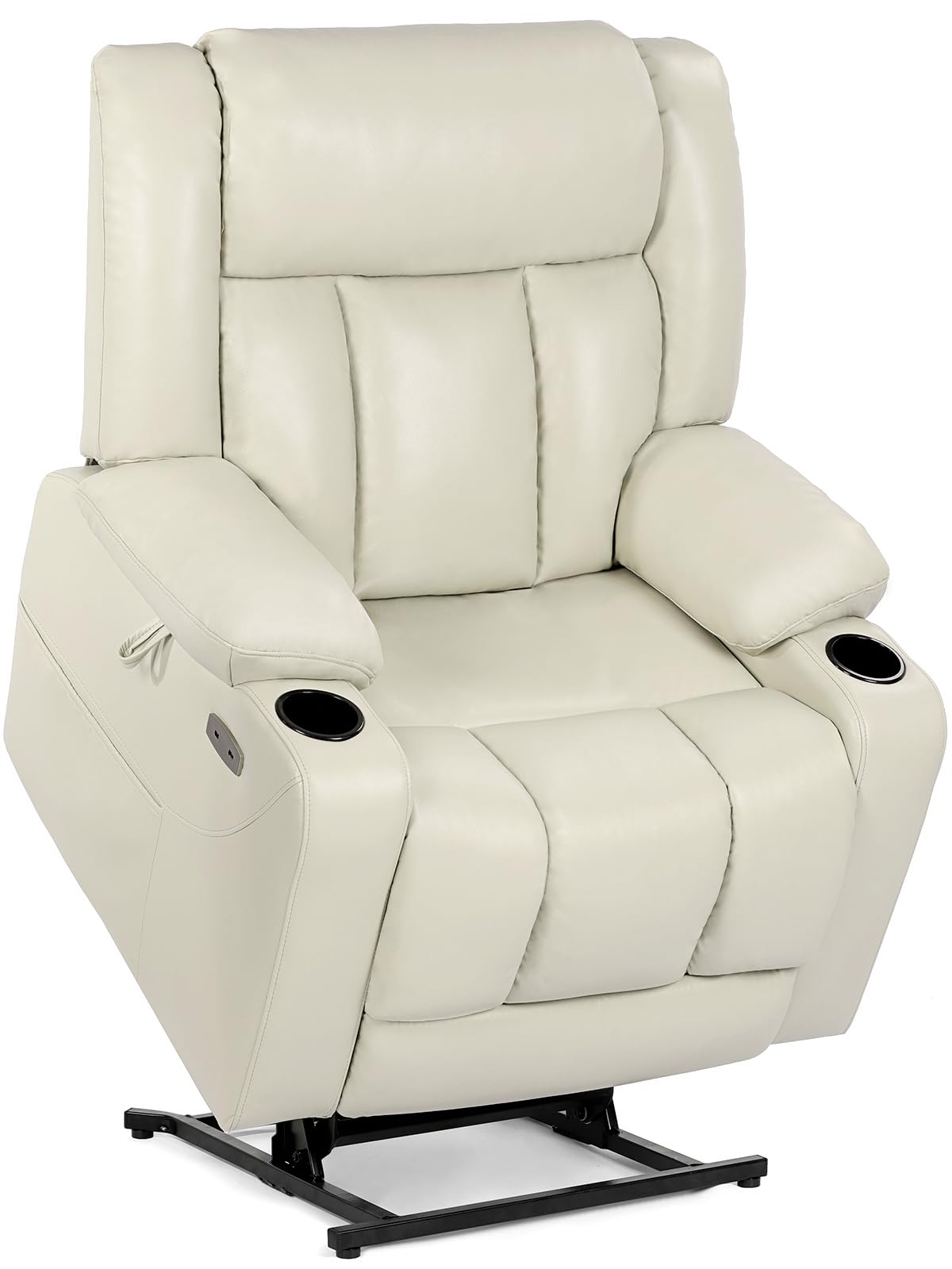 EONIX Dual Motor Oversized Power Lift Recliner Chair for Elderly, 400lbs Heavy Duty Faux Leather Recliner with Massage and Heat, Lay Flat Big and Tall Lift Chair with Cup Holders, Cream White EONIX