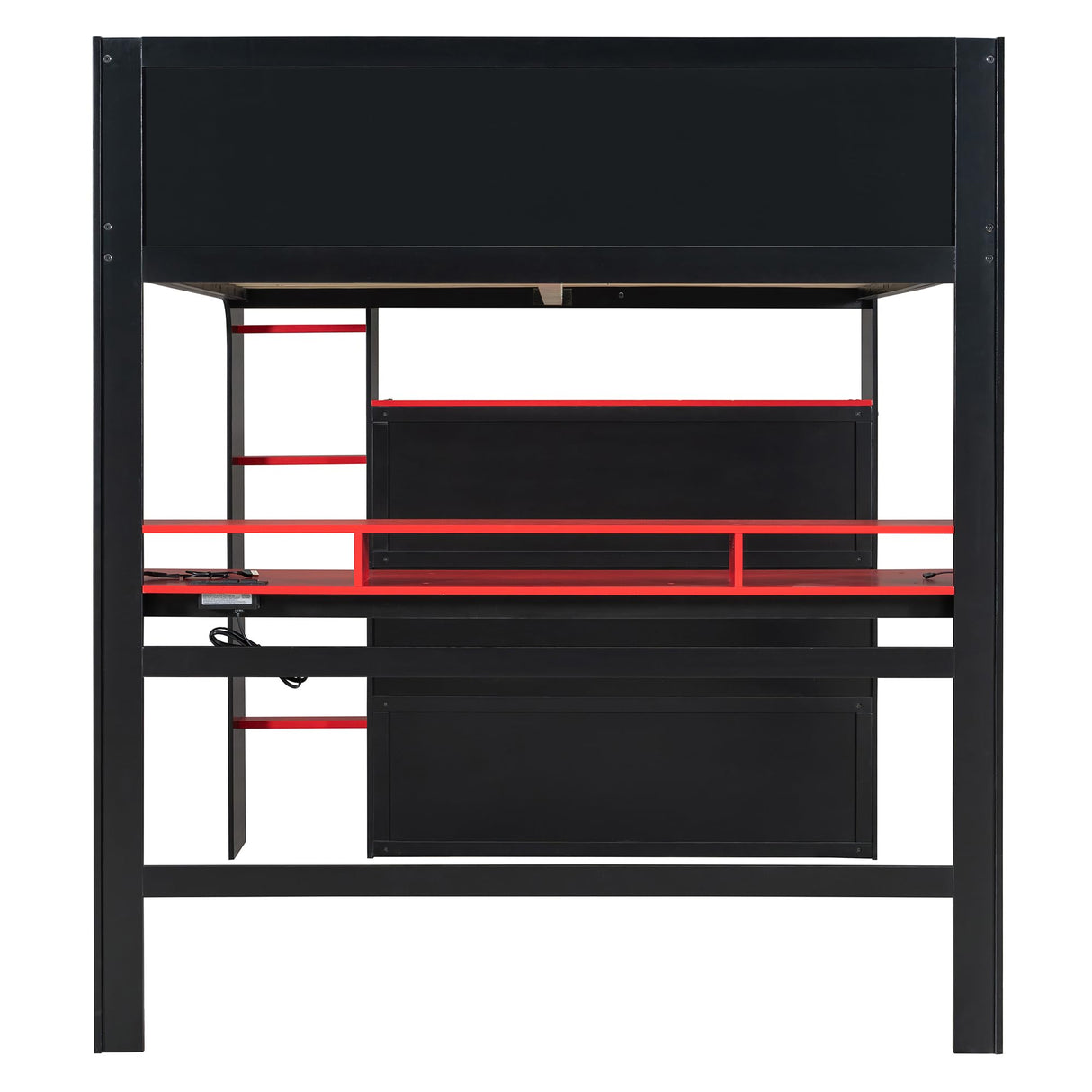 VilroCaz Modern Full Size Gaming Loft Bed with Height-Adjustable Desk and Wardrobe, Wood Loft Bed Frame with Light Strip and Multi-Storage Shelves, Maximize Space Saving (Red-s) VilroCaz