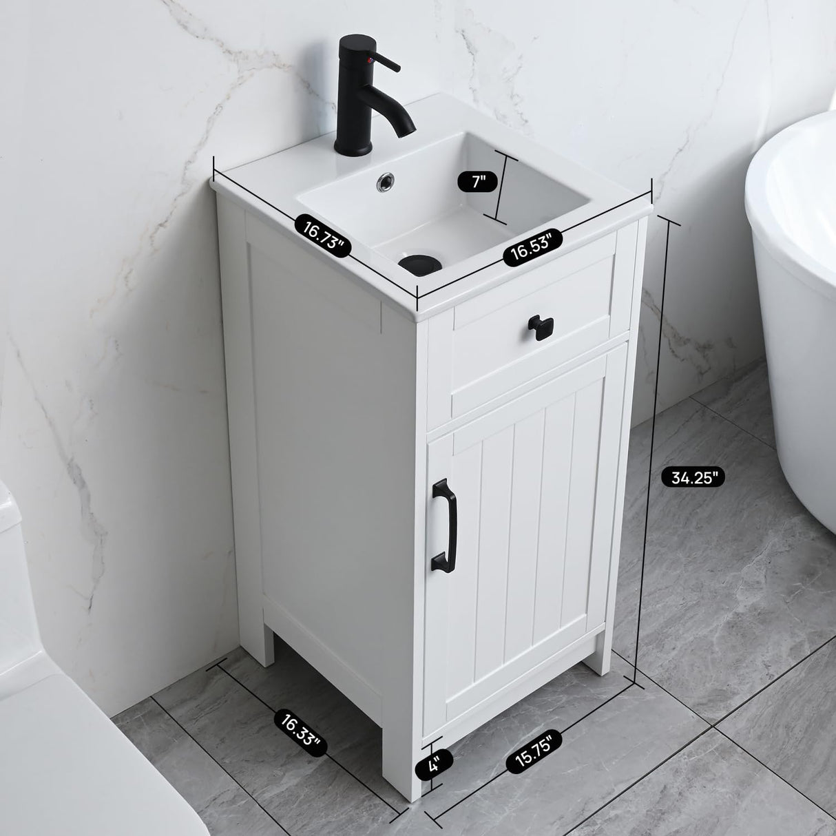 ALBAD 16-Inch Modern Bathroom Vanity with Sink, Small Bathroom Vanity Set with Storage, Freestanding Compact Space Bathroom Cabinet, Single Sink Cabinet with Adjustable Shelf (White) ALBAD