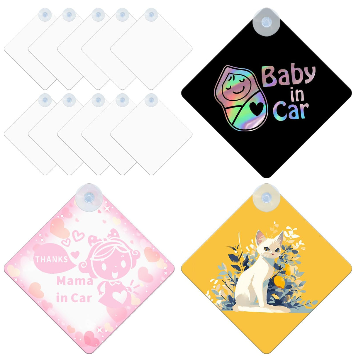 10Pcs Sublimation Blanks Metal Sign, Removable Sublimation Magnet Blanks Metal Sublimation Blanks Bulk with Suction Cup, Sublimation Ornament Blanks for Heat Transfer Home Window Wall Decoration HINGTAI