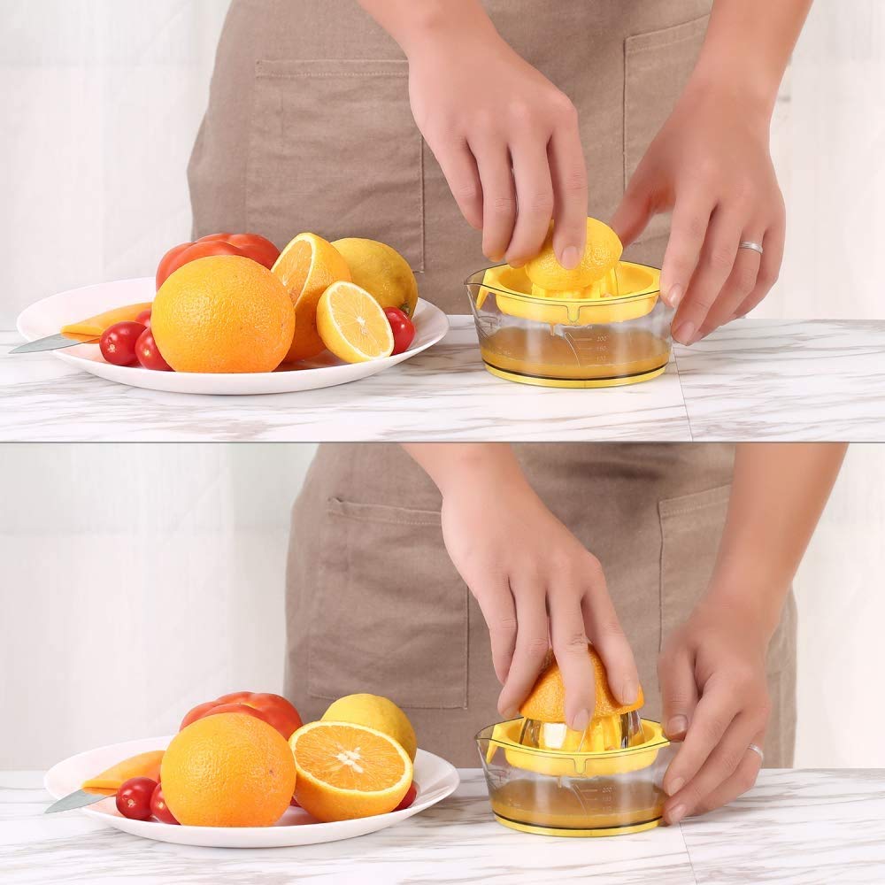 Kasmoire Citrus Lemon Orange Juicer, Manual Hand Squeezer with Built-in Measuring Cup and Strainer, 8OZ (Yellow) Kasmoire
