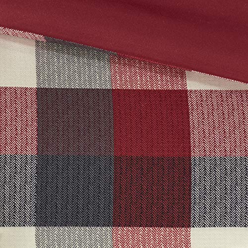 Madison Park Ridge Comforter Set - Cabin Lodge Plaid Herringbone Design, All Season Down Alternative Cozy Bedding with Matching Bedskirt, Shams, Decorative Pillow, Red Queen(90"x90") 7 Piece Madison Park