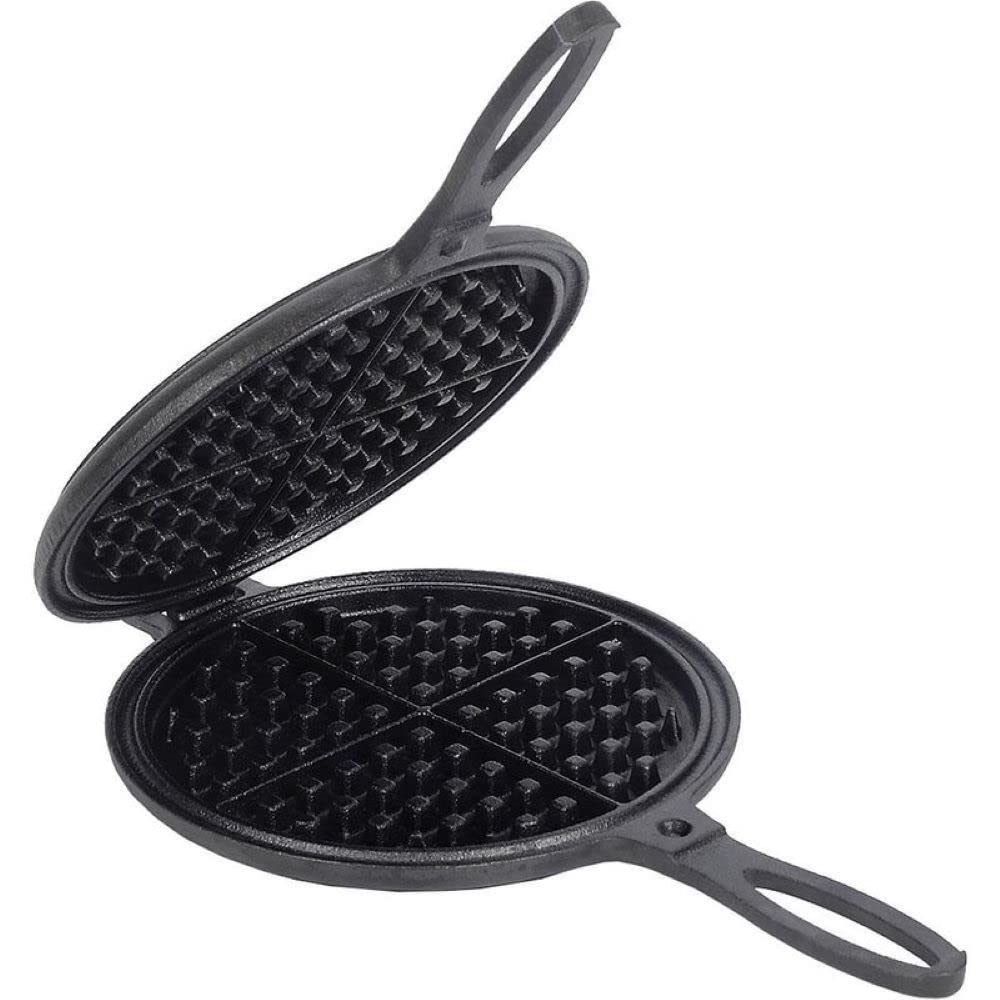 Lehman's Cast Iron Waffle Maker, Two Piece Hinged Non-Electric Waffle Iron for Stovetop or Grill Makes 7" Round Waffles, Non-Drip Double Rim, 8 pounds Lehman's