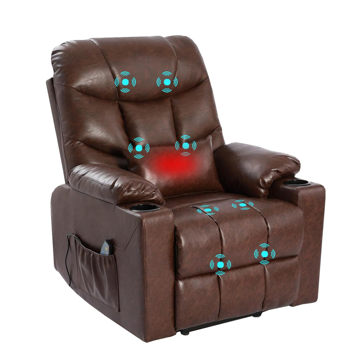 OQQOEE Power Lift Recliner Chair, Electric Recliners Chair for Elderly, PU Leather Massage Chair with Heat, Ergonomic Single Lounge Sofa Home w/Cup Holder, Theater Seating with 2 Pockets/USB OQQOEE
