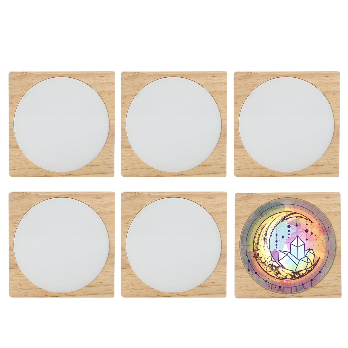PYD Life 6 Pack Sublimation Night Lights Blanks LED Glass Photo Frames Panels White 3.5" Round with Warm Light,with 3.9" Square Wooden Display Base for Heat Press Machine Printing PYD Life
