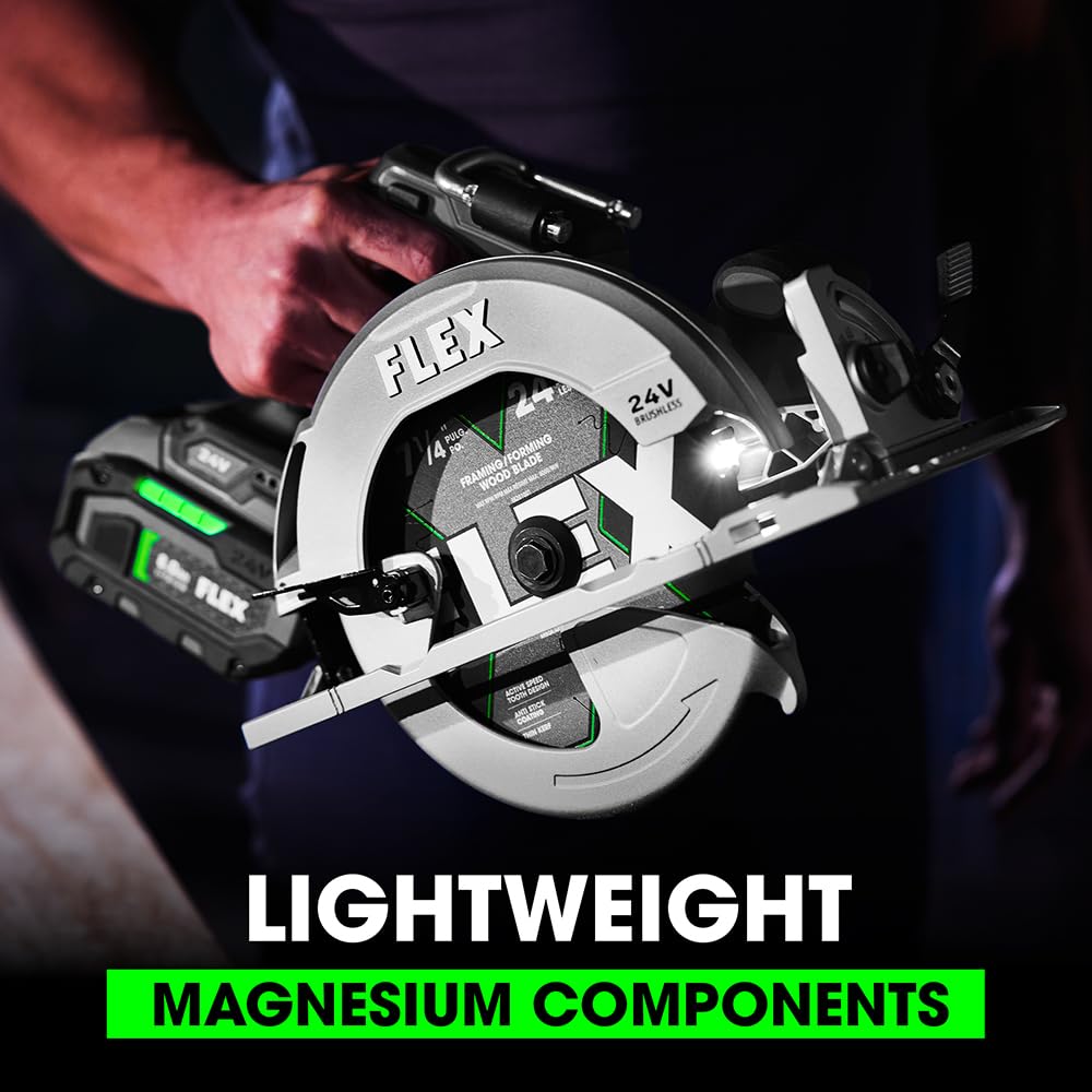 FLEX 24V Brushless Cordless 4-Tool Combo Kit: Circular Saw, Reciprocating Saw, Fixed Speed Angle Grinder, Drill Driver with 2.5 Ah, 5.0Ah Lithium Batteries and 160W Charger - FXM402-2B FLEX