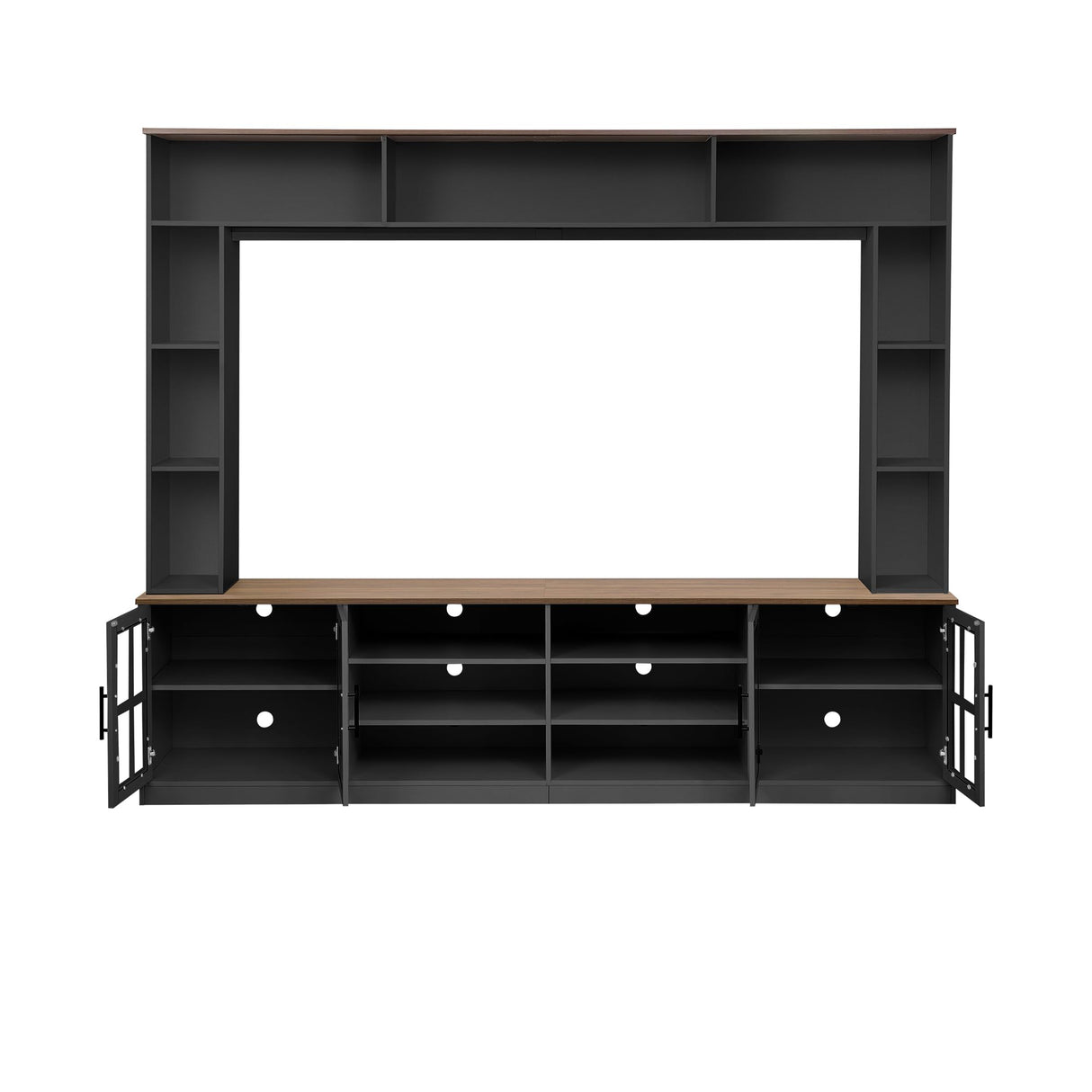 95.5" Wall Unit TV Stand Set with Bookshelves, Entertainment Center for Televisions Up to 80", Large Media Console with Cabinets and Tempered Glass Doors for Living Room Merax