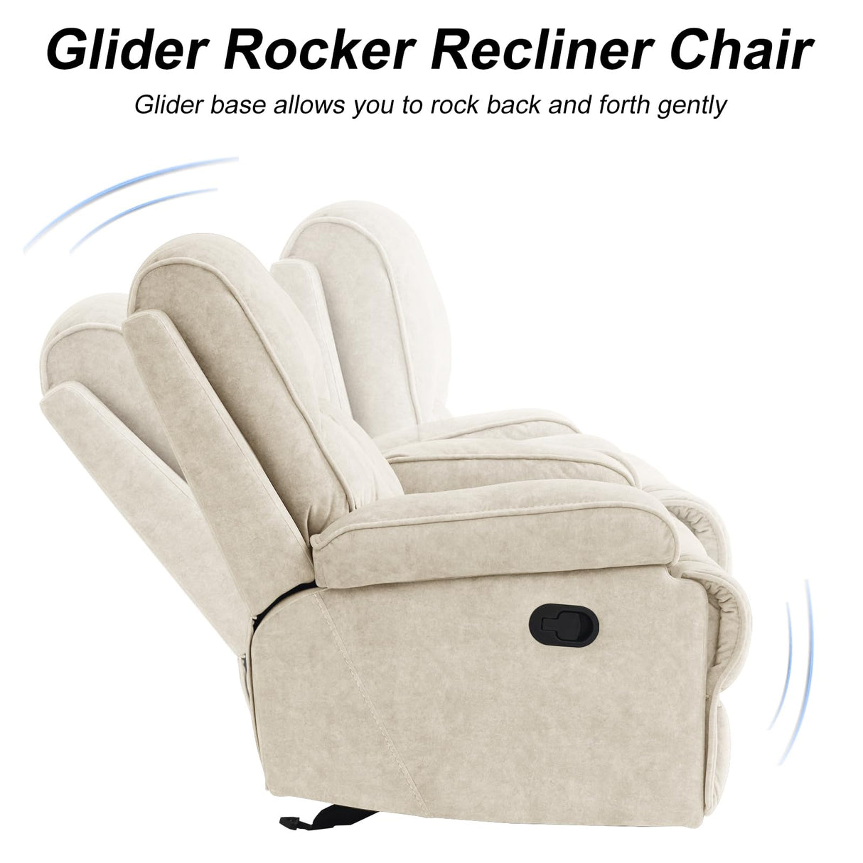 KeyEnergy Manual Rocker Recliner Chair for Adults, High Back Glider with Deep Seat, Upholstered Fabric Armchair for Living Room & Nursery, Beige KeyEnergy