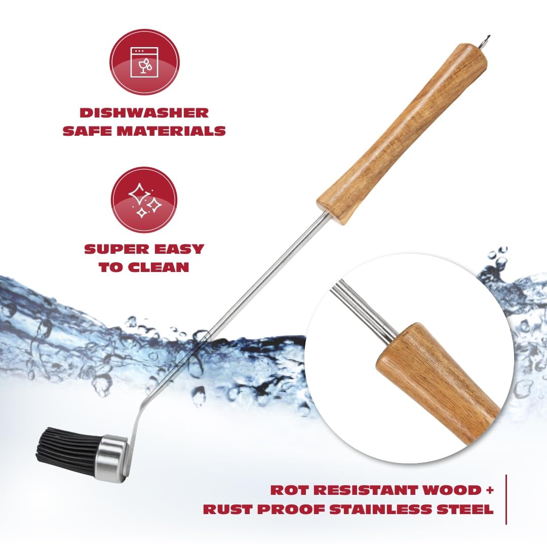 BBQ-AID Basting Brush - For Marinating, Glazing, Seasoning - Bbq Silicone Brush Cooking, Baster for Cooking Brush - Premium Wood Handle, Stainless Steel Core and Silicone Bristles for Easy Cleaning BBQ-Aid