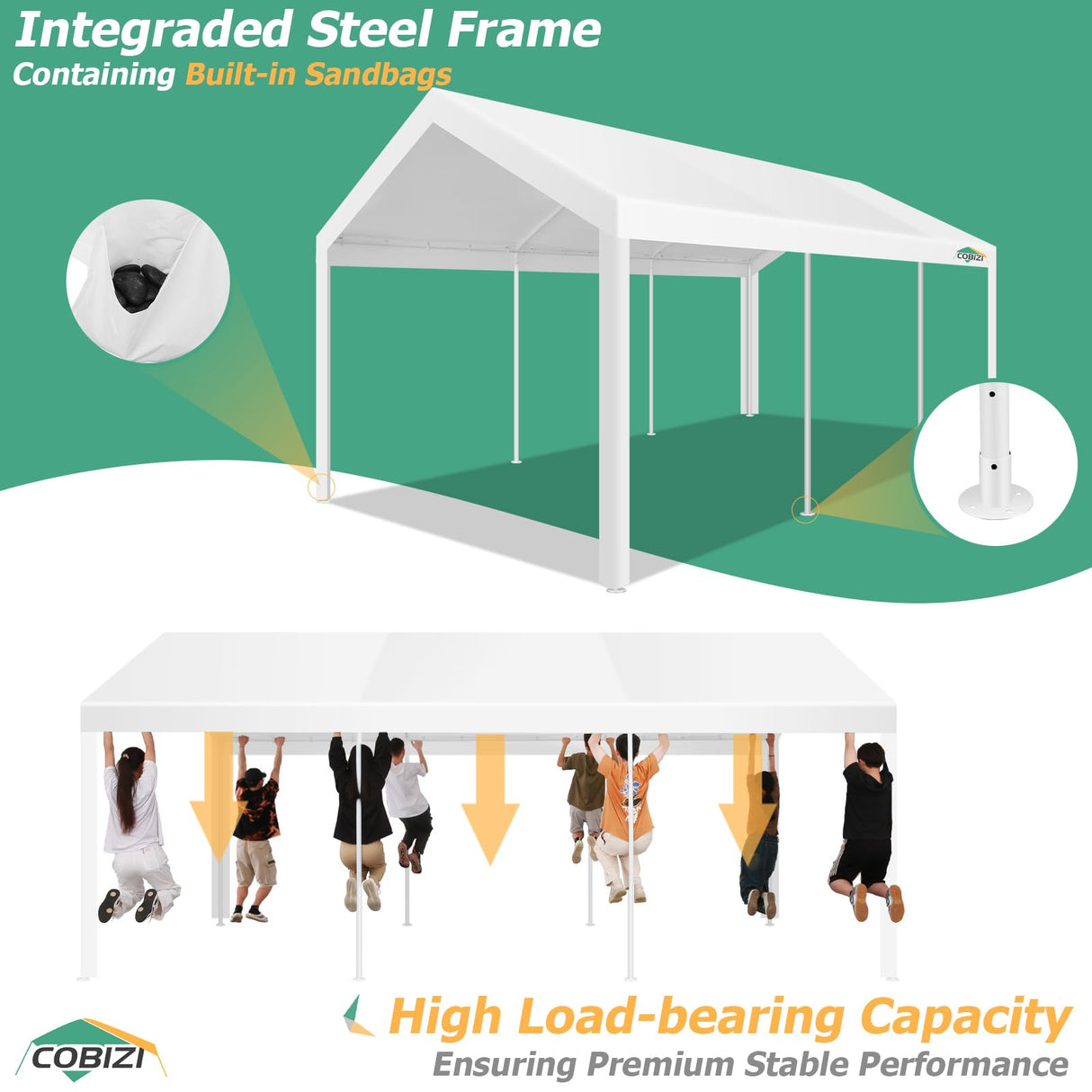COBIZI 10x20ft Party Tent Heavy Duty, Wedding Tent, Event Tent for Parties, Carpas para Fiestas with 4 Removable Sidewalls, 10x20 Tent with Built-in Sandbag, UV50+, Waterproof, Carport, White COBIZI