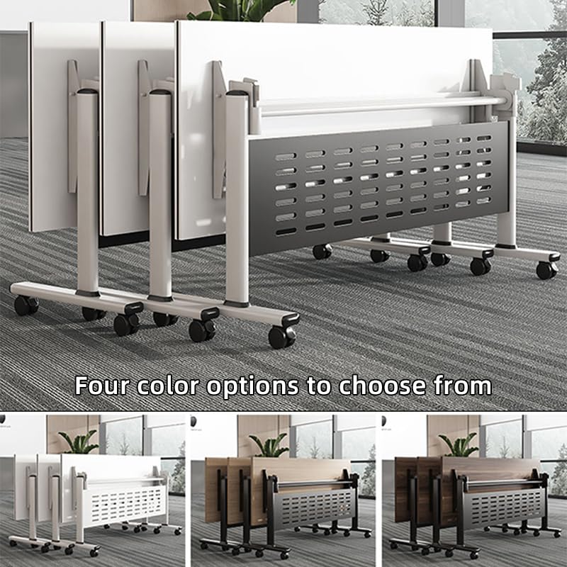 Folding Conference Table, Modern Rectangle Flip Top Mobile Seminar Training Table with Caster Wheels, baffles, Waterproof Desktop for Office Conference Room Classroom (Yellow, 63×16×30in) WOJCCS