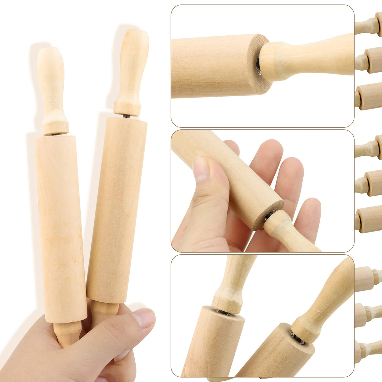 BILLIOTEAM 6 Pack 8 Inch Mini Wood Rolling Pin,Great for Children Kids Girls and Boys,Small Wooden Rollers for Art and Crafting,Baking,Cookie Dough,Cooking,Clay,Play Doh BILLIOTEAM