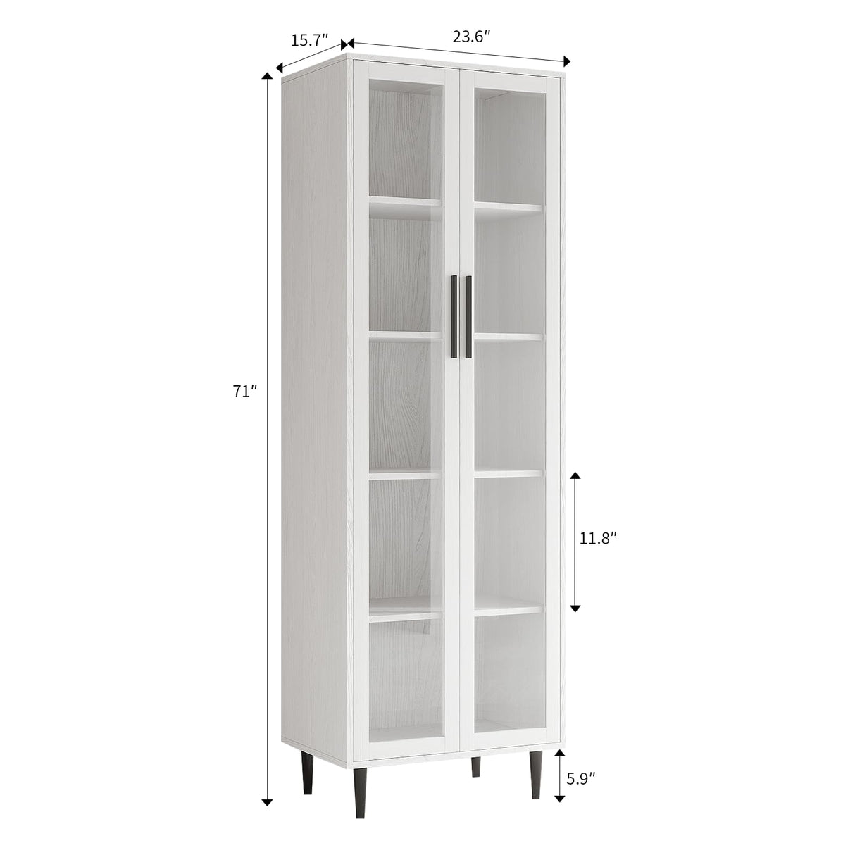 TUSY 70.9“ H Display Cabinet with Glass Doors, 5-Tier Curio Cabinet, Narrow Display Bookcase for Home, Office, Clinic, Pantry (White) TUSY