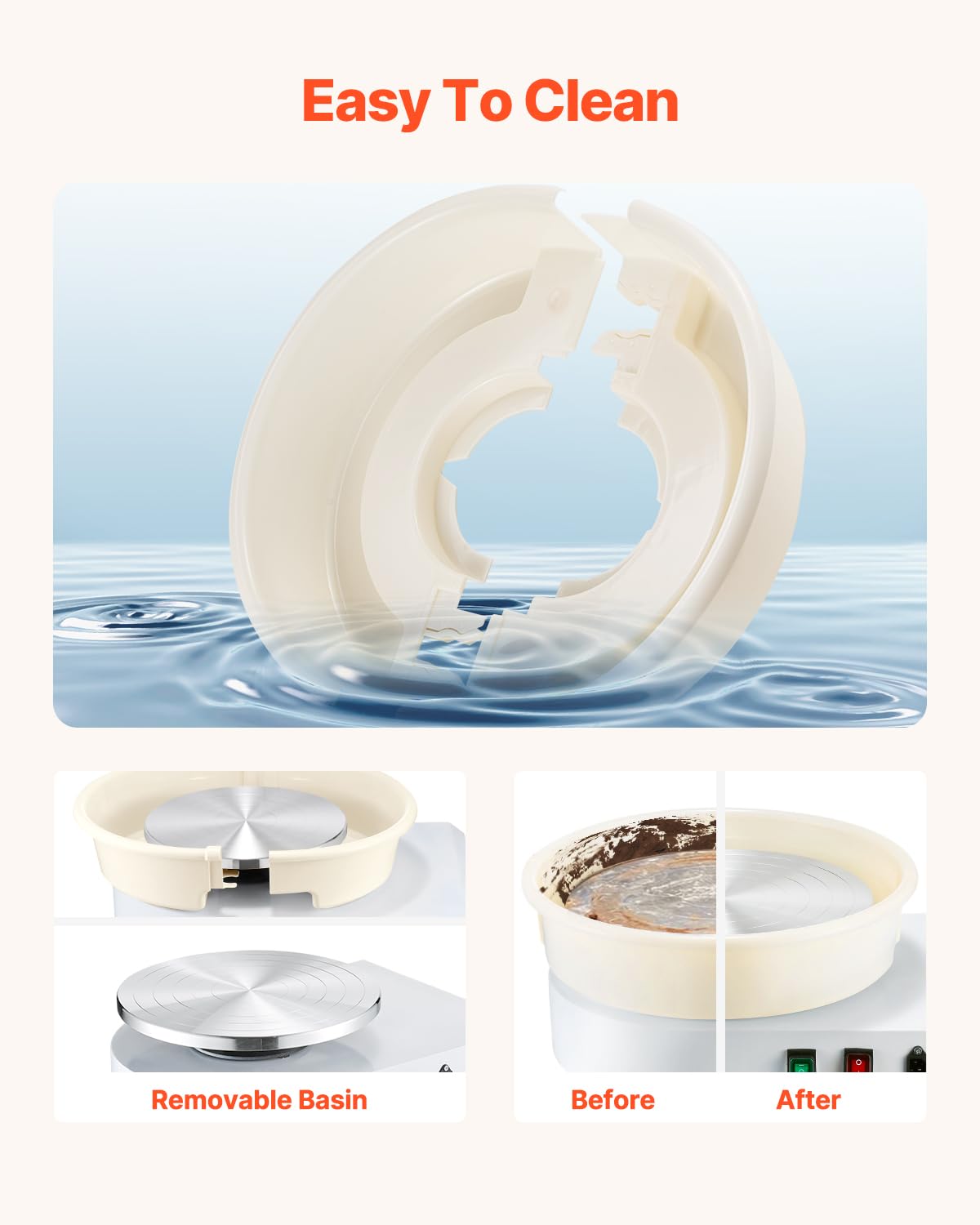 VEVOR 14in/35cm Pottery Wheel for Adults, 0-6in Lift-Table 450W Professional Pottery Kit with Foot Pedal Detachable Basin DIY Art Clay Potter's Wheel for Kids Adults Beginners at Home Pottery, White VEVOR