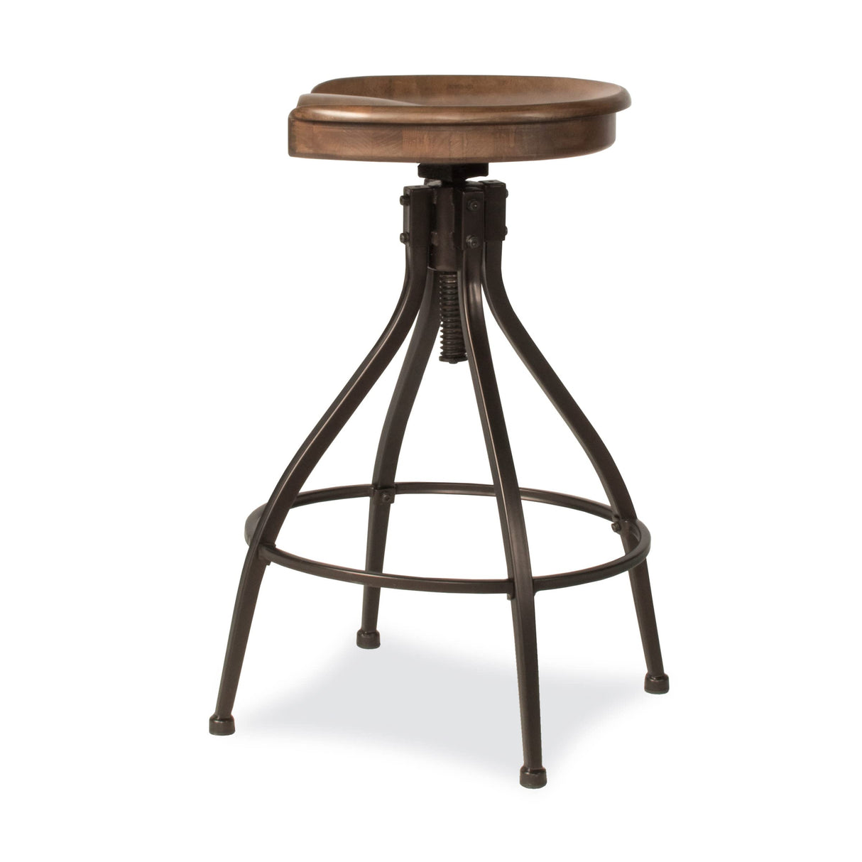 Hillsdale Worland Backless Metal Adjustable Height Stool with Wood Saddle Seat, Brown Hillsdale