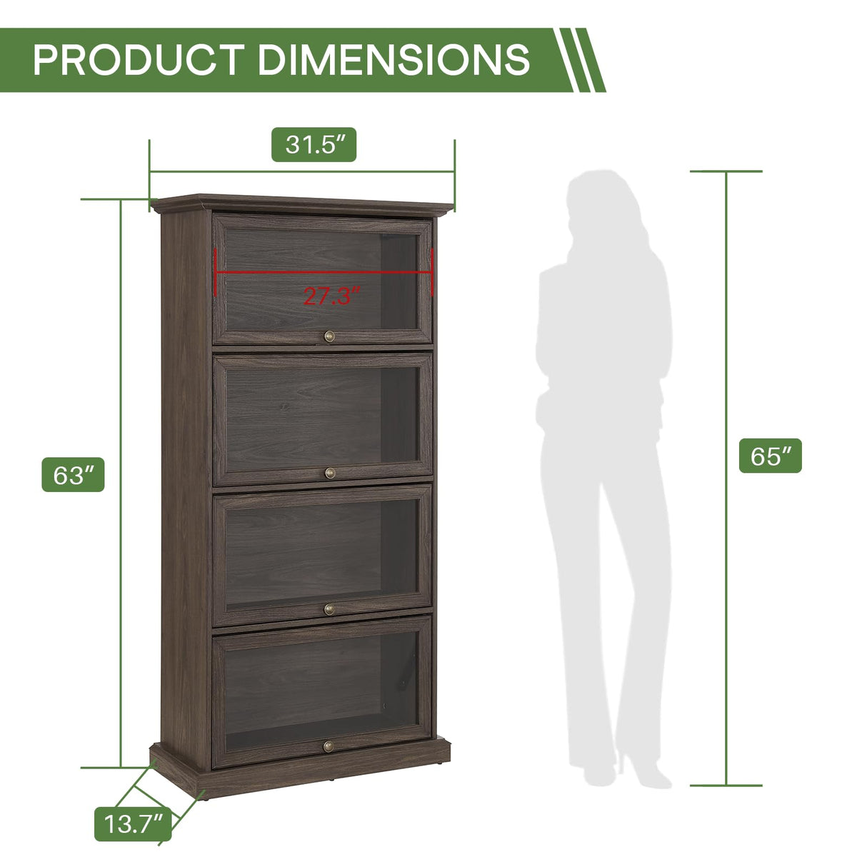 Plturdke Farmhouse Barrister Bookcase with Drawers Tall Bookshelf with Storage Kitchen Pantry Cabinet Curio Cabinet Display Cabinet with Flip up Glass Doors and Shelves Book Shelf for Bedroom (Brown) Plturdke