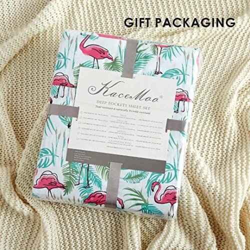 Twin Bed Sheets Set 3PC - Soft Cooling 1800 Thread Count Microfiber Flamingo Plants Boho Printed Sheet, 8 - 17 Inch Deep Pocket Hypoallergenic, Wrinkle Free, Machine Washable Patterned Single Bedding KACEMOO