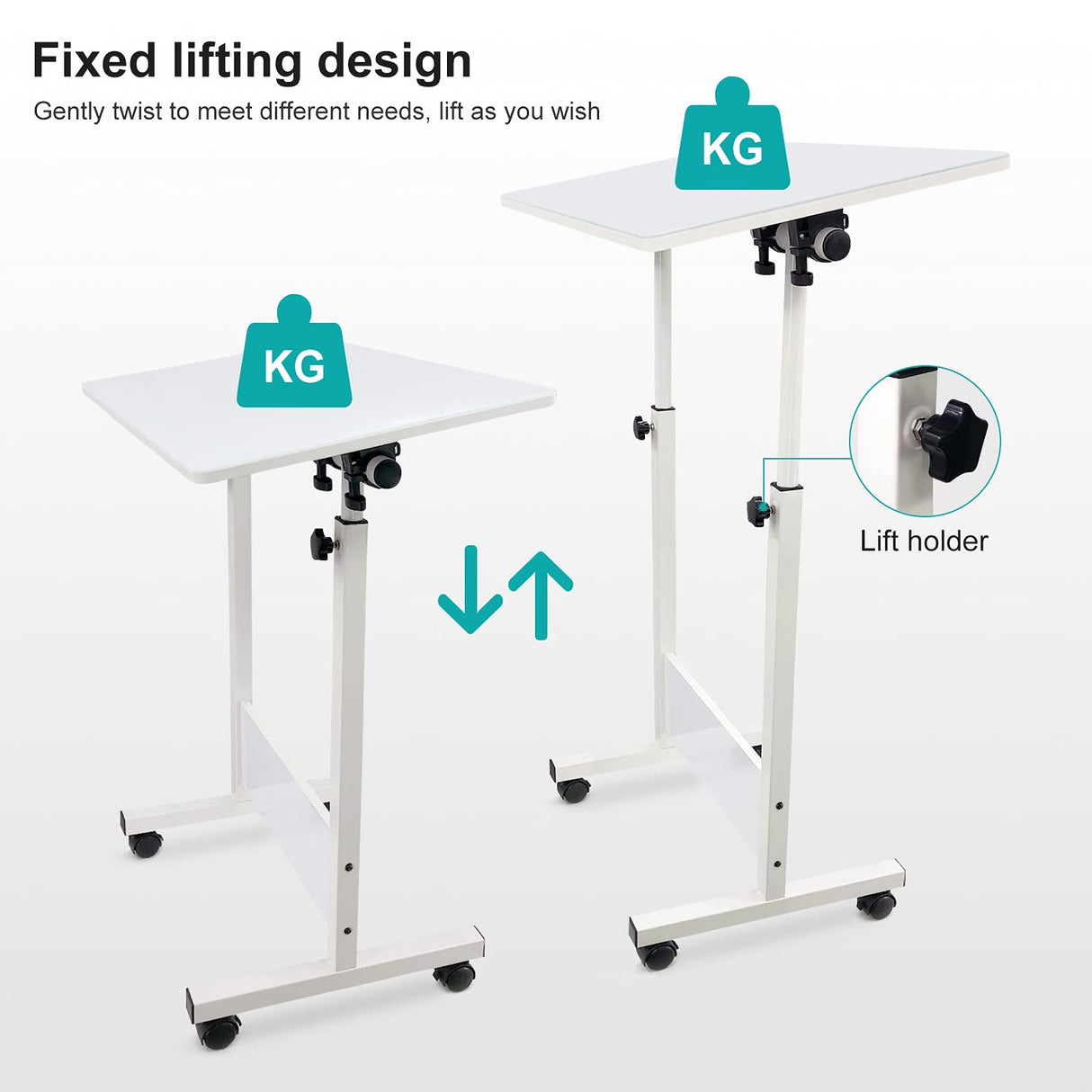 KOUPA Adjustable Height Standing Desk, Writable Tempered Glass Desktop with Eraser, 360° Flip, Wheels – Ideal for Small Spaces and Home Offices, 24 in, White(Adjustable Height: 32-47 in) KOUPA