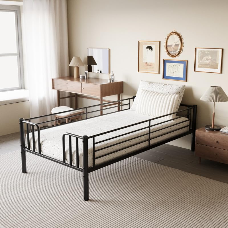 Twin Metal Bunk Bed with Pull-Out Trundle, 3-in-1 Convertible for Teens/Adults, Heavy Duty Space-Saving Design, Ladder & Guardrails, No Box Spring Needed, Easy Assembly NeoTechEra