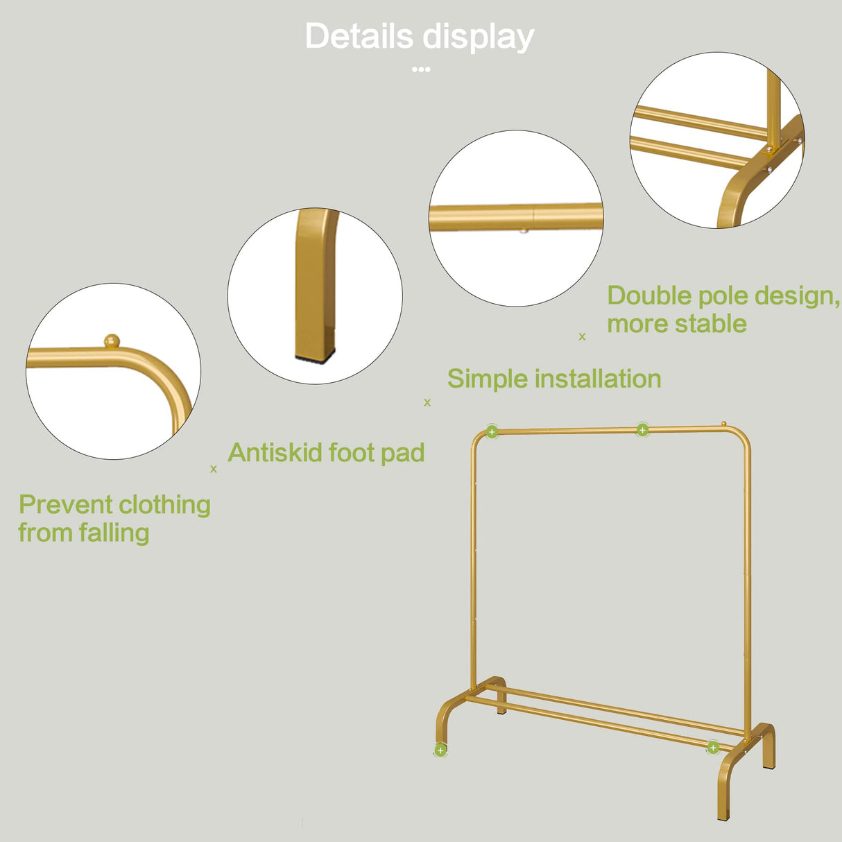 JIUYOTREE Metal 43.3 Inches Garment Rack with Bottom Shelf Clothing Rack for Hanging Clothes Coats Skirts Shirts Sweaters Gold JIUYOTREE