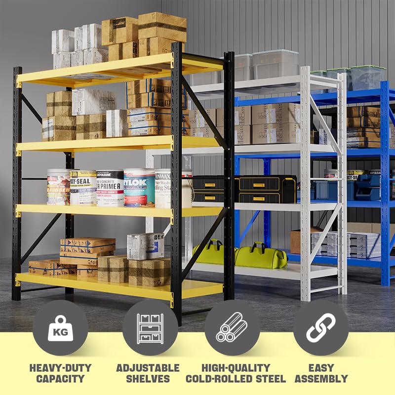 Storage Shelves Heavy Duty, Metal Garage Shelving Units, 4 Tier Storage Rack Shelf, Steel Industrial Shelving, Adjustable Standing Shelf for Basement/Warehouse Yellow and Black, W41.34*D19.69*H78.74 Generic