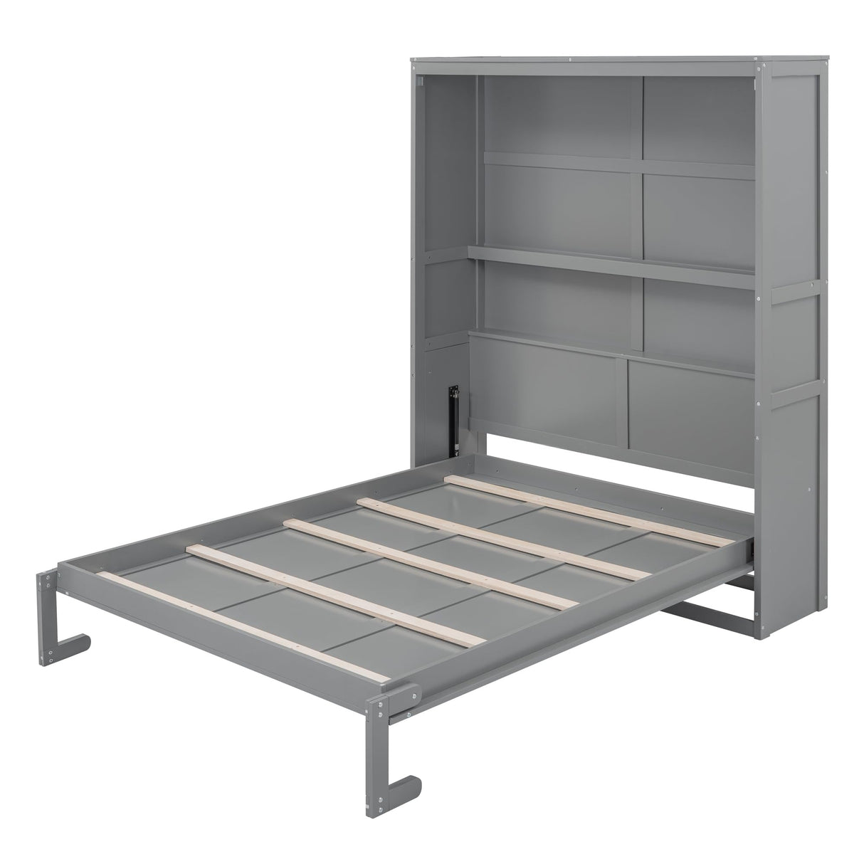 Merax Queen Size Murphy Bed, Wood Queen Murphy Cabinet Bed with Shelves, for Home Office or Small Room, Gray Merax